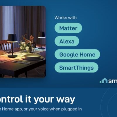 Govee Cordless Smart Table Lamp Classic on a dining table; works with Matter, Alexa, Google Home and SmartThings