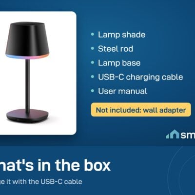 What is in the Govee Cordless Smart Table Lamp Classic box: shade, rod, base, USB-C cable and manual