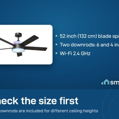Govee Smart Ceiling Fan: 52 inch blade span, 6 inch and 4 inch downrods included, Wi-Fi 2.4 GHz