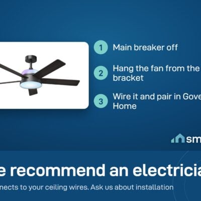 Govee Smart Ceiling Fan install: breaker off, hang the fan from the bracket, wire it, pair in Govee Home