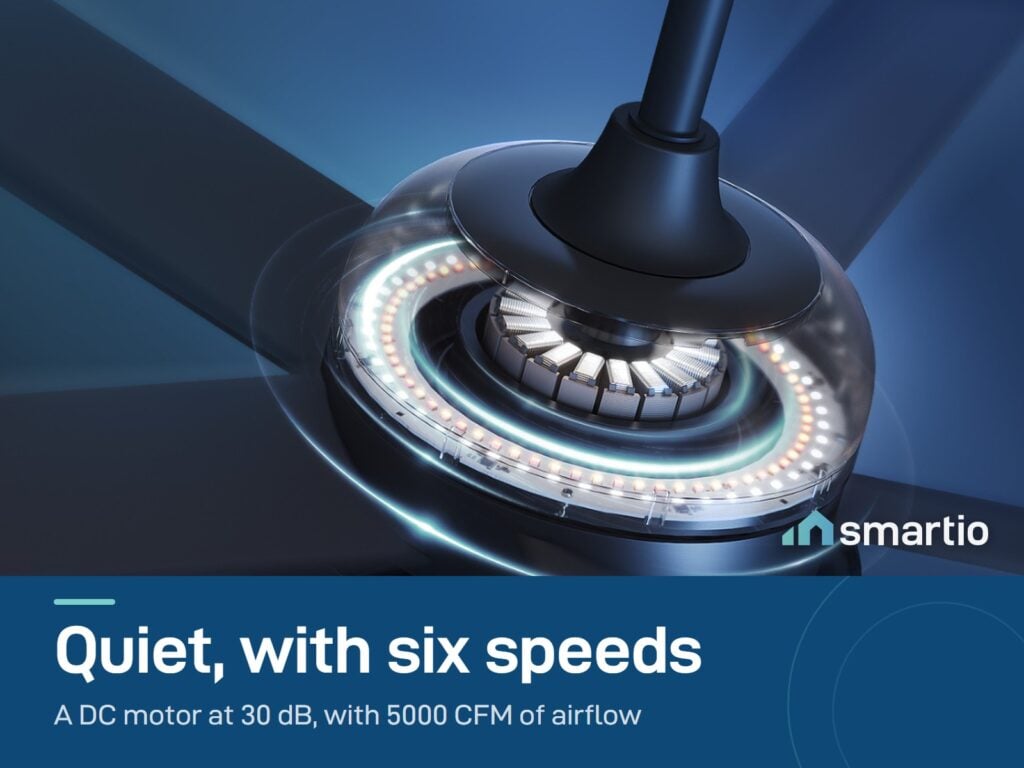 Close-up of the Govee Smart Ceiling Fan DC motor and light ring