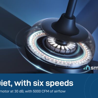 Close-up of the Govee Smart Ceiling Fan DC motor and light ring