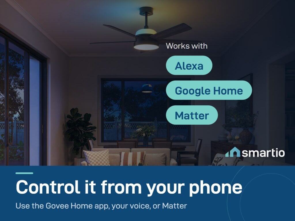 Govee Smart Ceiling Fan works with the Govee Home app, Alexa, Google Home and Matter