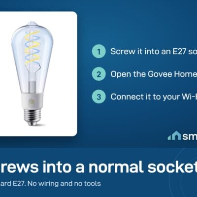 Govee Smart Edison Bulb setup: screw into an E27 socket, open Govee Home, connect to Wi-Fi