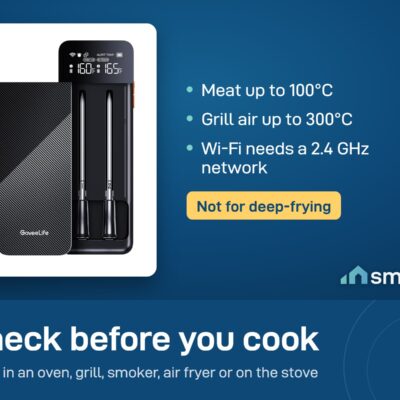 Govee meat thermometer: reads meat up to 100 degrees Celsius and air up to 300 degrees. Wi-Fi needs 2.4 GHz