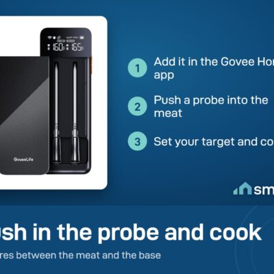 Govee meat thermometer setup: add it in the Govee Home app, push a probe into the meat, set your target