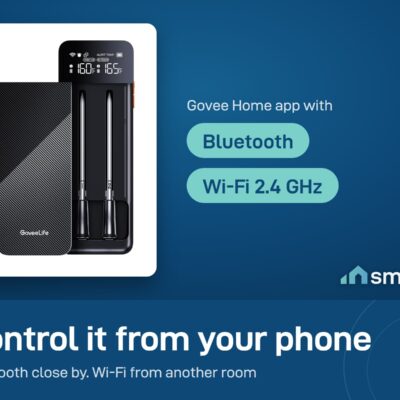 Govee meat thermometer works in the Govee Home app over Bluetooth close by, or over 2.4 GHz Wi-Fi from another room