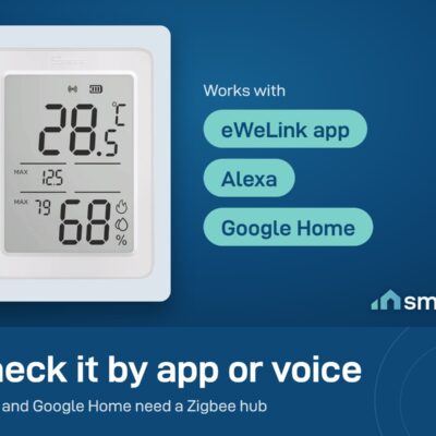 Sonoff AirGuard TH SNZB-02DR2 works with the eWeLink app, Alexa and Google Home through a Zigbee hub