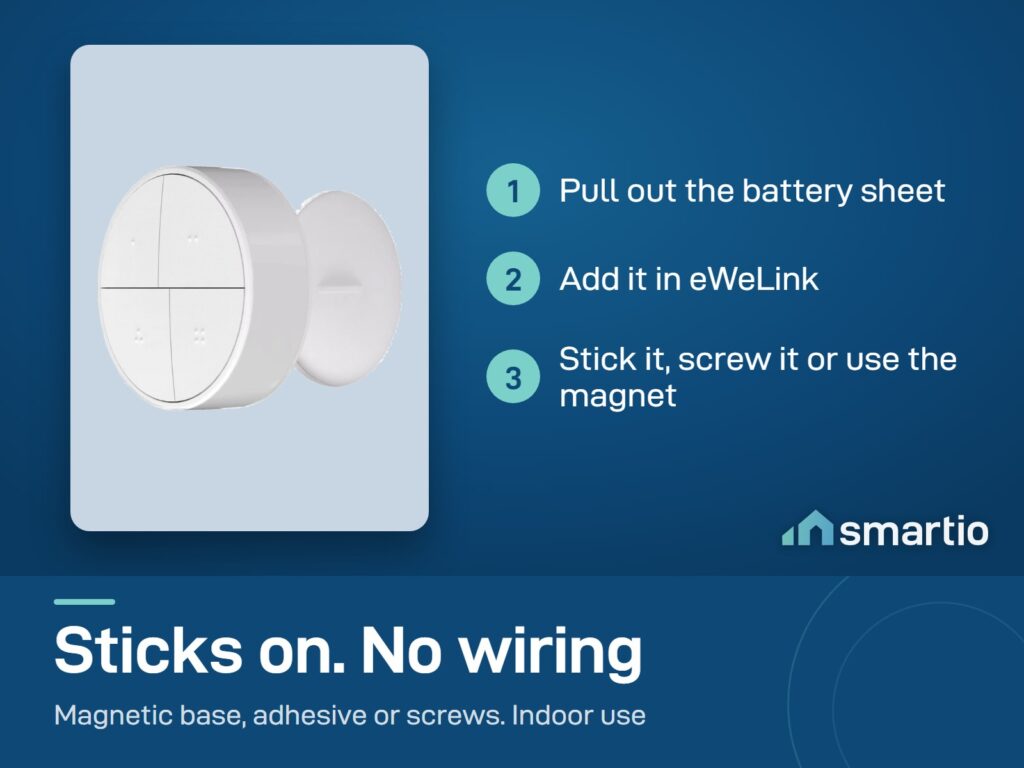 Sonoff Orb SNZB-01M setup: pull out the battery sheet, add it in eWeLink, then stick, screw or magnet-mount it