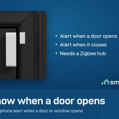 Sonoff SenseGuard DW Gen2 door sensor on a door frame with its magnet on the door. It needs a Zigbee hub