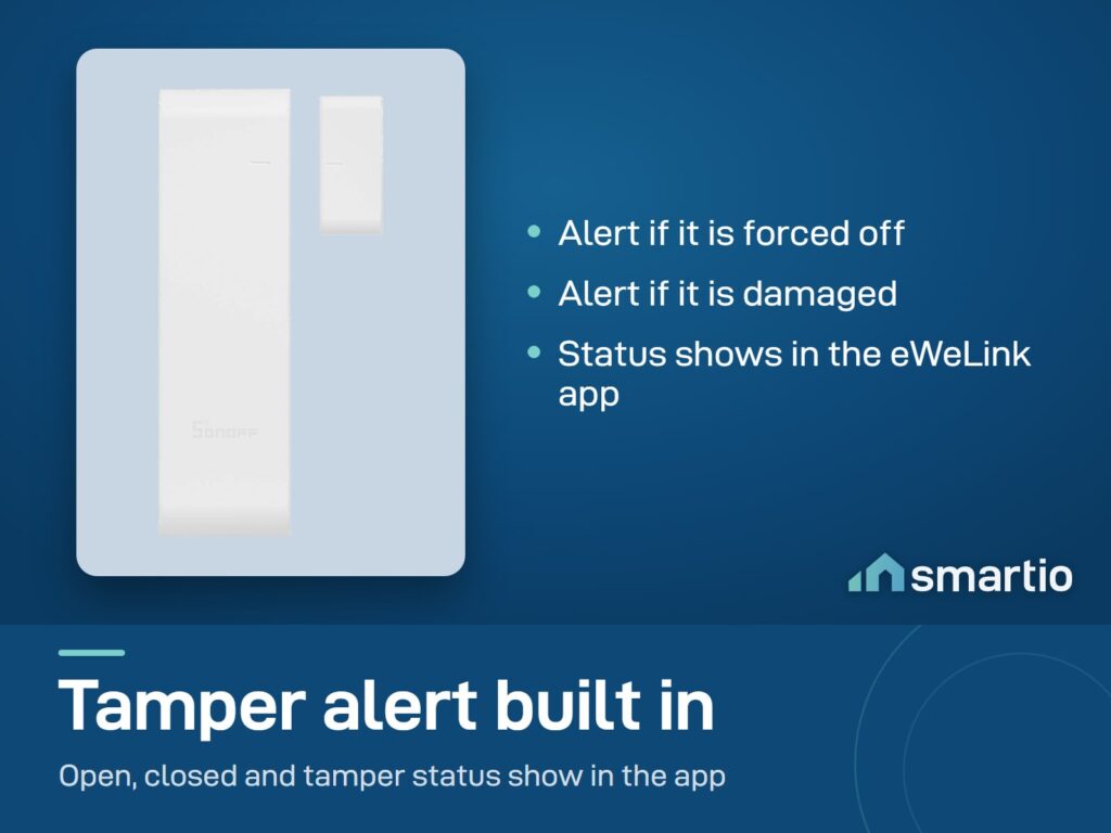 Sonoff SNZB-04PR2 door and window sensor sends an alert if it is forced off or damaged. Needs a Zigbee hub