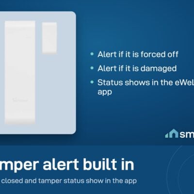 Sonoff SNZB-04PR2 door and window sensor sends an alert if it is forced off or damaged. Needs a Zigbee hub
