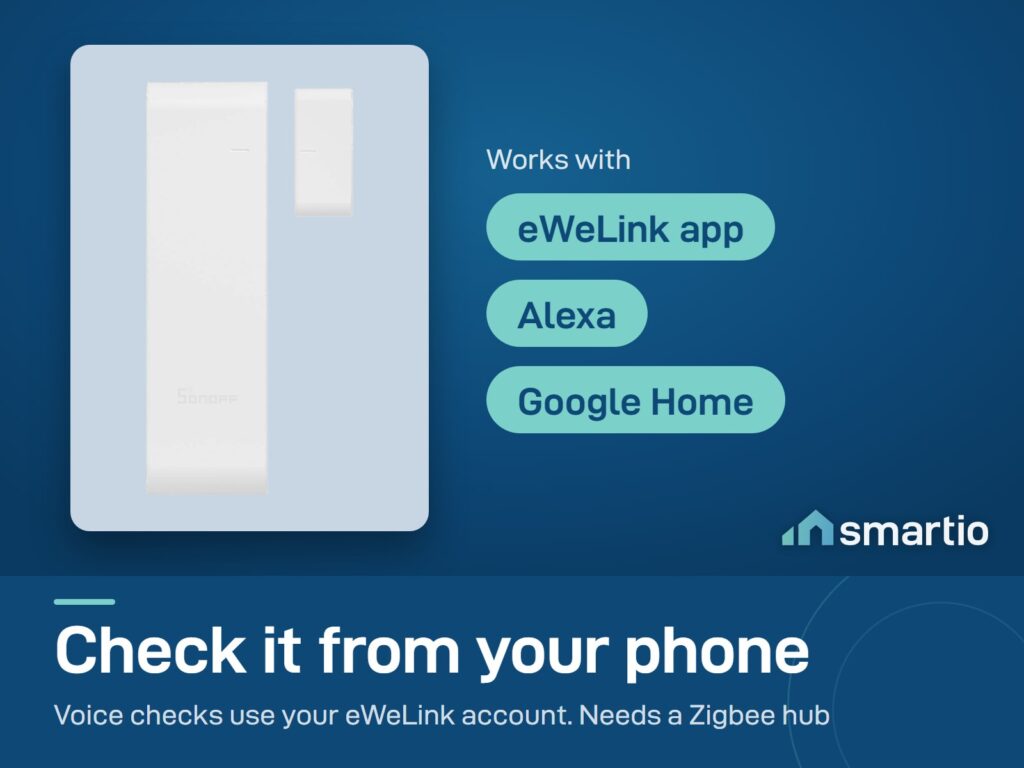 Sonoff SNZB-04PR2 works with the eWeLink app, and with Alexa and Google Home through your eWeLink account and a hub