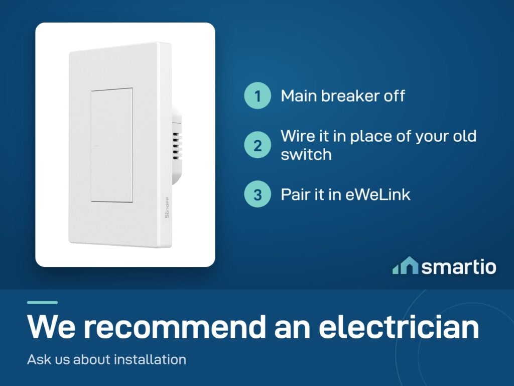Sonoff SwitchMan ZBM5 install: breaker off, wire it in place of the old switch, pair in eWeLink