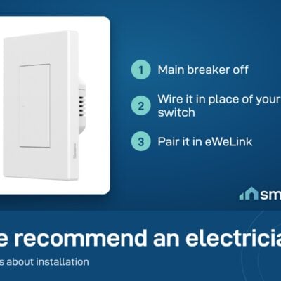 Sonoff SwitchMan ZBM5 install: breaker off, wire it in place of the old switch, pair in eWeLink
