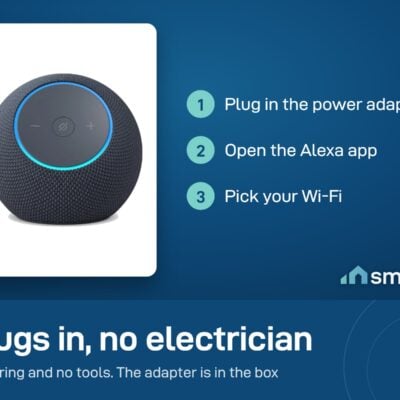 Amazon Echo Dot Max setup: plug in the power adapter, open the Alexa app, pick your Wi-Fi