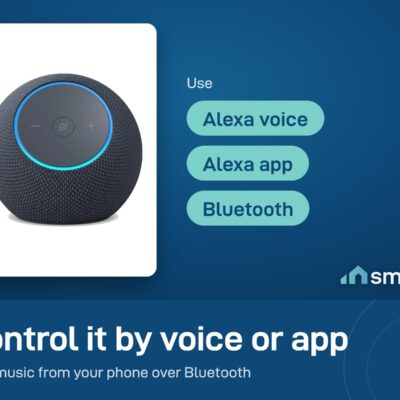 Amazon Echo Dot Max is controlled by Alexa voice and the Alexa app, and plays music from a phone over Bluetooth