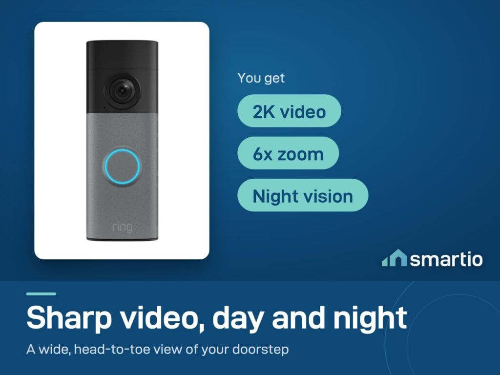 Ring Battery Video Doorbell 2nd Gen with 2K video, 6x zoom and night vision for a head-to-toe view of your door