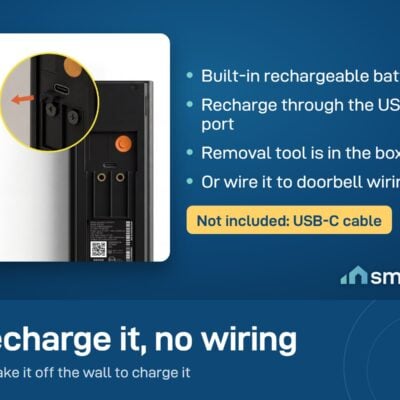 Back of the Ring Battery Video Doorbell 2nd Gen showing the USB-C charging port and the release tool