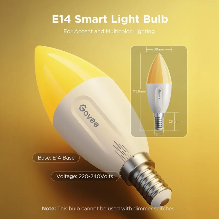 Govee H600C E14 bulb size compared to standard E14