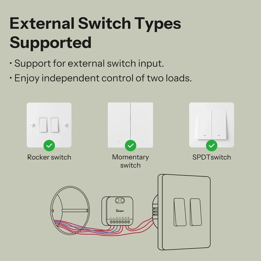 Sonoff MINI-2GS compatible with single pole and 3-way switches