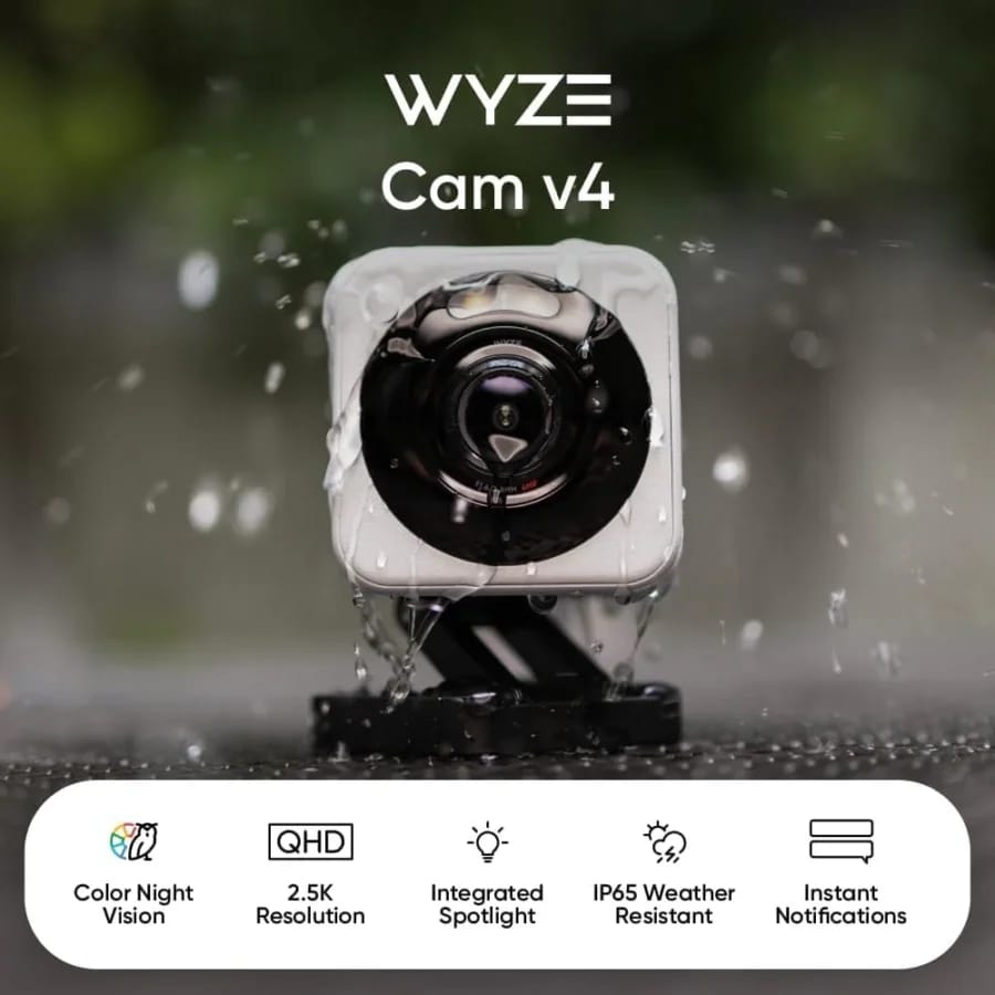 Wyze Cam v4 2.5K Outdoor Wired Security Camera with Night Vision, Spotlight, and Two-Way Audio view 2